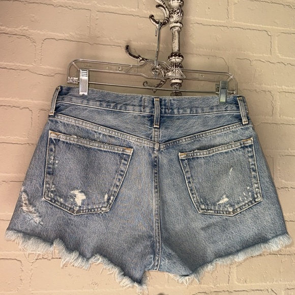 AGOLDE Parker shorts blue Jean denim distressed 28 frayed hem 100% cotton - Picture 4 of 6